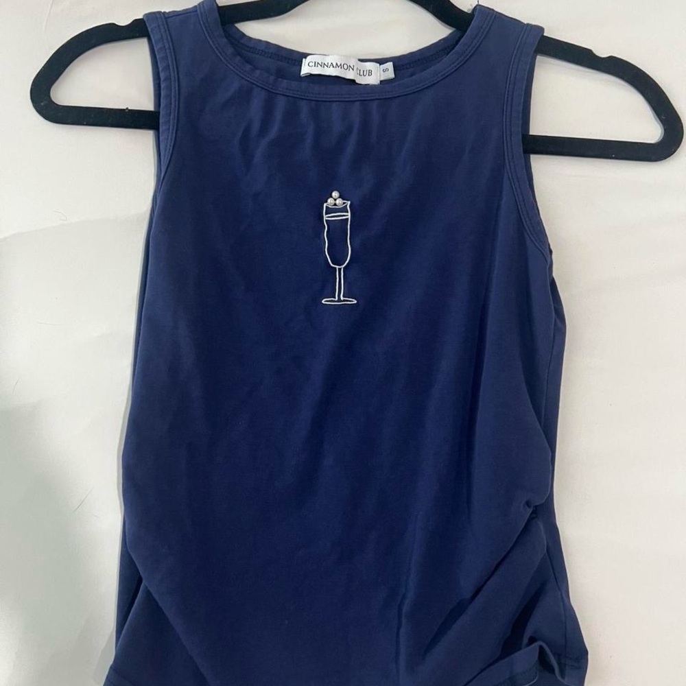 Navy embroidered tank top